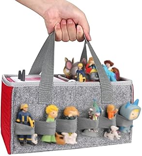 Vakdon Bag for Toniebox Starter Set and Accessories, Can hold 30-40 Figurines, Travel Carrying Bag with Handle for Toniebox, Toniebox Accessories (Gray+red)