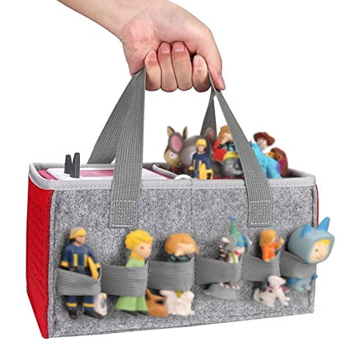 Vakdon Bag for Toniebox Starter Set and Accessories, Can hold 30-40 Figurines, Travel Carrying Bag with Handle for Toniebox, Toniebox Accessories (Gray+red)