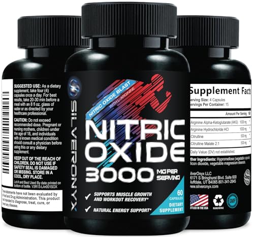 Extra Strength Nitric Oxide Booster 3000mg - 3X Strength L-Arginine AKG & Citrulline Malate - Premium Nitric Booster Natural Energy, Muscle & Heart Support, Bottled in USA Men & Women - 60 Capsules
