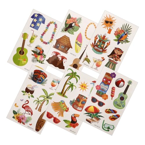Homoyoyo 6 Hojas Tatuajes Impermeables Estilo Hawaii Pegatinas Decorativas para Adultos Fiestas Playa Cuerpo
