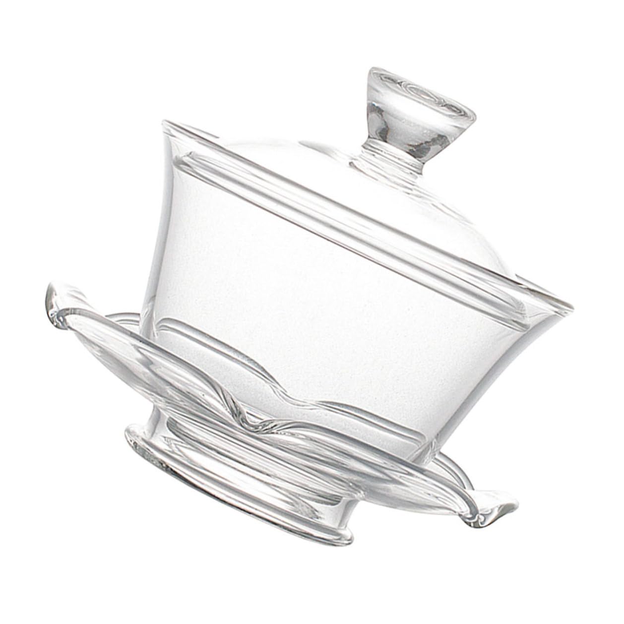 Juego de té con taza y tazón de vidrio transparente con tapa y diseño loto