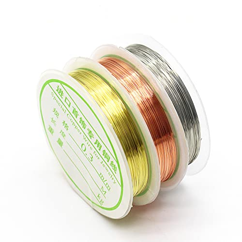 qingmeng 45M Schmuckdraht Basteldraht, 3 Rollen 0,3 mm Perlen Draht Basteldraht Kupferdraht Drahtrollen, für DIY Perlen Ringe Armbänder Schmuckherstellung Cover