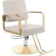 Barber Salon Chair for Hair Stylist, 440lbs Beauty Spa Hair Styling Salon Chair 360 Adjustable Multi-Function Shampoo Salon Armchair w/Footrest for Hair Salons & Spas Beige+Gold