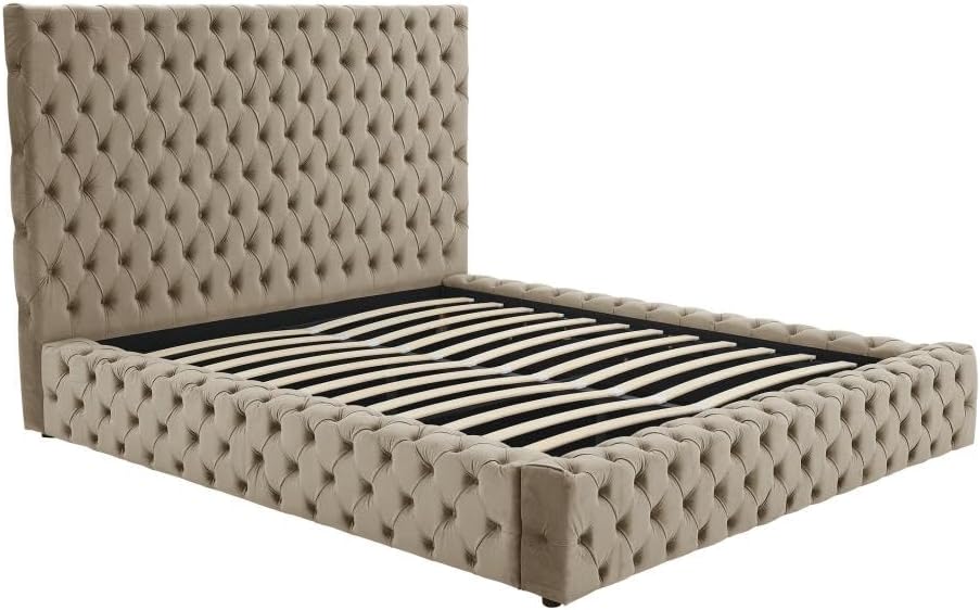 به تفصیل view of the DULENI storage bed's slat frame, showing the individual wooden slats that support the mattress.