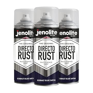JENOLITE Directorust Spray Paint Satin Finish | COBALT BLUE | 3 x 400ml | Direct To Rust Spray Paint For Metal | All-In-One Multi Surface Paint for Metal, Wood, Plastic, Ceramic | RAL 5013