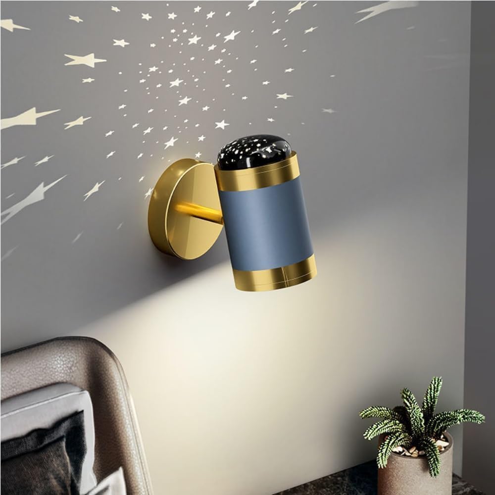 Mid Century Modern Wall Sconce Projection Stars Dimmable Modern Home Decoration LED Wall Light Adjustable Arm Decorate Night Light Bedroom Wall Lamp for Kids Room Boys Girls Children