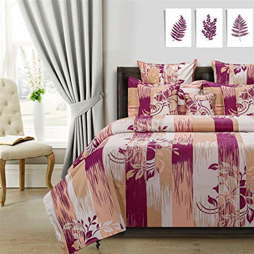 Image of Swayam Pure Cotton Double Bedsheet with 2 Pillow Covers | Size 90 x 100 inch | 160 TC | Leaf Design | Soft Breathable Bed Sheet | Comfortable & Durable for Bedroom - Brown