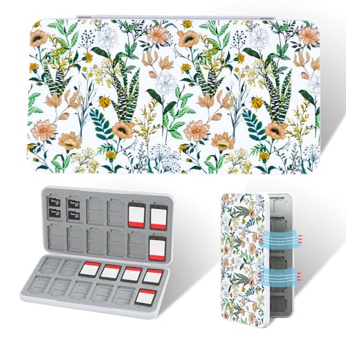 FlyingMage Switch 2 Game Case Holder for Nintendo Switch 2/OLED/Lite Games &amp; Micro SD Cards, Cute Floral Switch2 Game Card Holder Cartridge Case with 24 Slots Game Card Storage - Flowering Shrubs