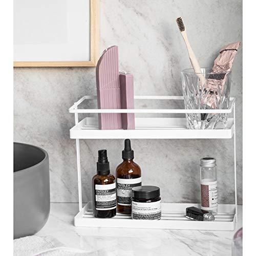 YunNasi Badezimmer Arbeitsplatte Organizer 2 Etagen Küchenregal Organizer Freistehendes Gewürzregale aus Metall für Küche Bad Und Speisekammer (Weiß) Cover