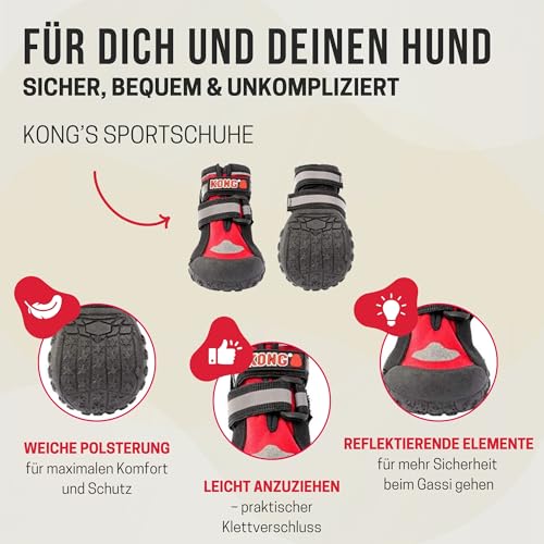 KONG Sportschuhe für sehr große Hunde 4 Stück in Größe XL I Hochwertiger Pfotenschutz mit Polsterung I Bequeme Schuhe für Hunde I Einfache & sichere Nutzung I Robustes & waschbares Material