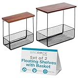 BIRDROCK HOME 2pc Floating Shelves with Basket - Wood Metal Wall Storage Shelf - Decorative Hanging Baskets for Bathroom, Bedroom, Living Room -...
