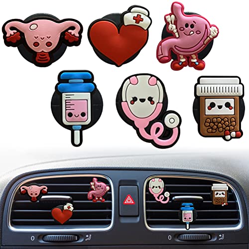Image of 6 Pcs Medical Air Vent Clips - Cute Cartoon PVC Nurse Stethoscope Car Air Fresheners Vent Clips Funny Air Conditioning Outlet Clip Car Decoration Interior Decor Accessories for Women Men