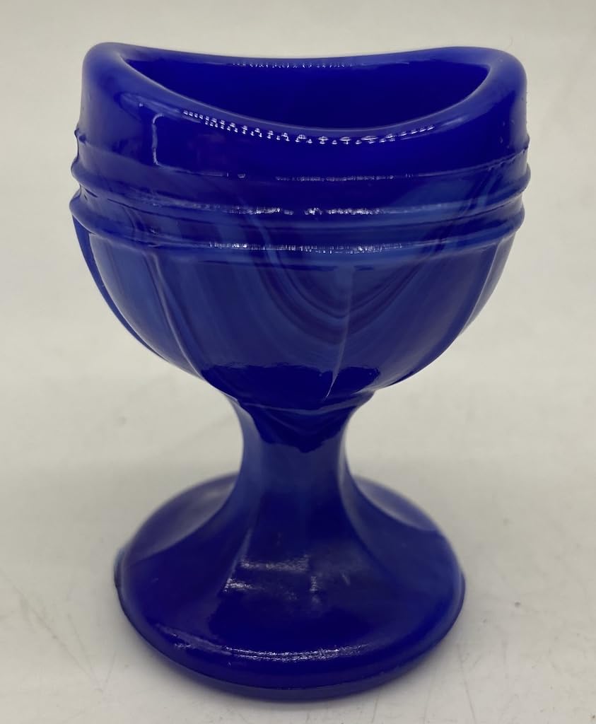 Copa para ojos - Copa para ojos lavaojos - Fabricada en Estados Unidos - Wilkerson Glass USA (Remolino de leche azul cobalto, nervadura elevada)