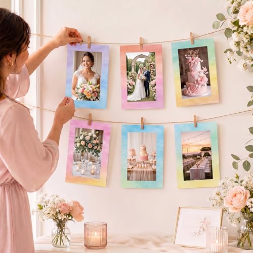 Image of AmazingSpark 50 Pack Pastel Watercolor Picture Frames for 4x6 Photos, Paper Photo Frame Bulk Set, Tabletop or Hanging Display for Wedding, Bridal Shower, Birthday, Party Home Decor