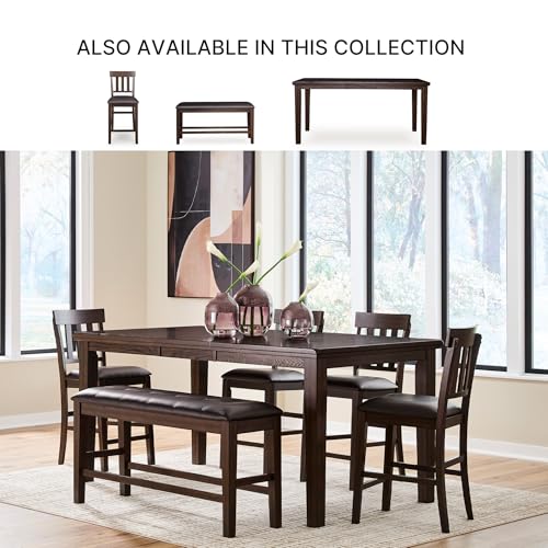 Image of Signature Design by Ashley Haddigan Casual Counter Height Dining Extension Table with Distressed Finish, Dark Brown