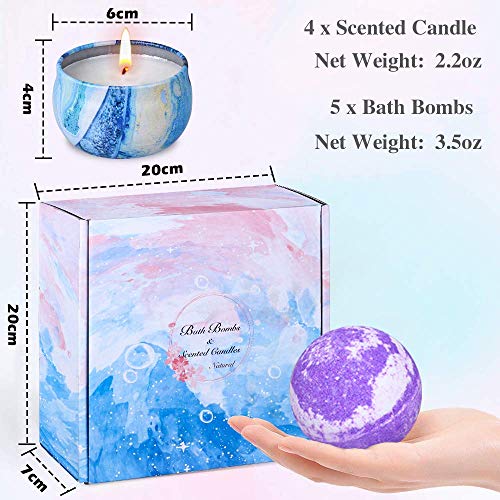Bath Bombs Gift Set For Women, 5 Color Large Bubble Bathbombs Essential Oil With 4Pcs Scented Candles, Fizzy Spa For Moisturizing Skin, Idea Valentine's, Birthday Gifts For Wife Mother Friends Kids #TOP7