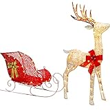 Zcaukya Christmas Yard Decoration, 4 FT 120 LEDs Warm White Light Up Reindeer & Sleigh Outdoor...