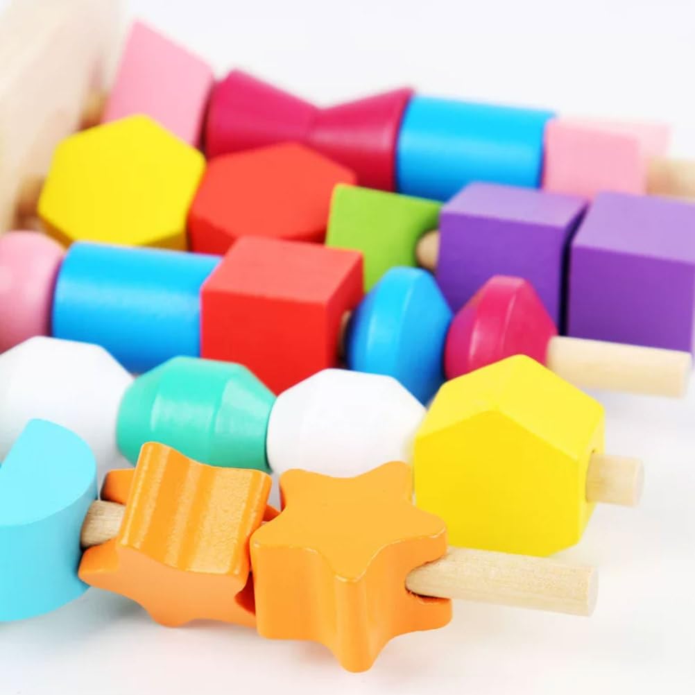 Montessori Holzform-Stapel-Pegboard- und Schnurperlen-Spielzeug | Kleinkind geometrische Farbzuordnungs- und Sortierblöcke, Feinmotorik-Stapler- und Fädelpuzzle-Spiel