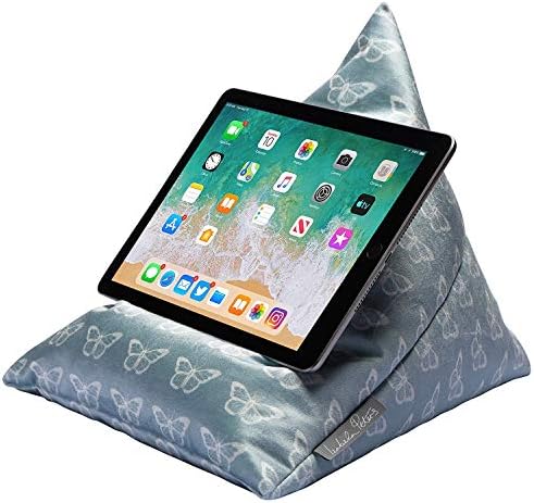 Izabela Peters Luxurious Bean Bag Cushion Tablet Stand for iPad, Kindle, Phone - Fox - Graphite - Shimmer Velvet - Range of Designs & Colours