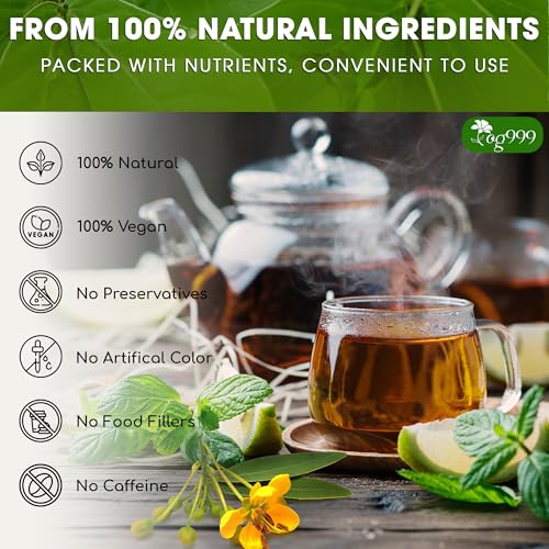 Image of TOG999, 100 Tea Bags, Blend of Senna Leaves - Peppermint - Licorice - Fennel, 100% Natural Ingrendients, Hand-made Herbal Tea, Relieves Constipation Naturally Tea, No Sugar, No Caffeine, No Gluten, Vegan.
