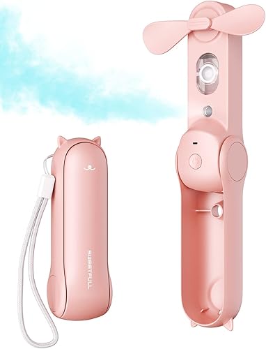 SWEETFULL Ventilador de niebla portátil, ventilador personal de mano, pequeño ventilador recargable, mini ventilador de niebla de agua en aerosol,