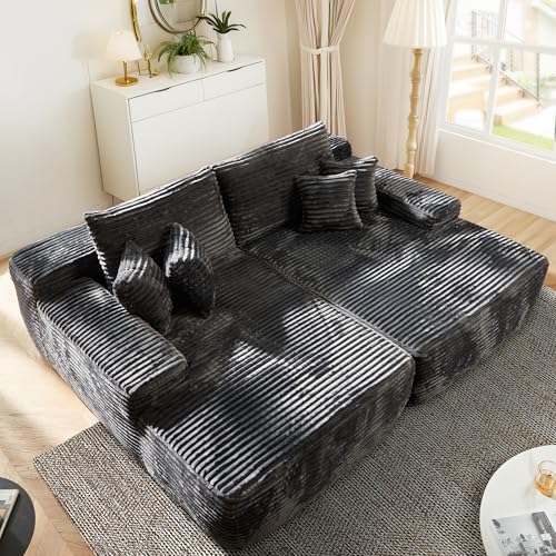 Image of HOOOWOOO Chaise Lounging Sleeping Couch,81x67 Assembly Free Modern Minimalist Sofa,Extra Deep Large Sofa Couch Set,Free Standing Floor Couch in A Box for Living Room(Grey Velvet Uphosted)