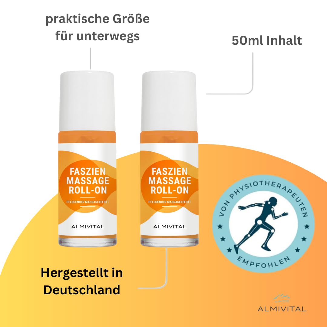 ALMIVITAL 2-er Faszien Massage Roll-On to go | Verklebte, verhärtete oder verkürzte Faszien lösen | Pflegt, massiert & lockert das Bindegewebe |Erfrischender Zitronen-Orangen-Duft | á 50ml