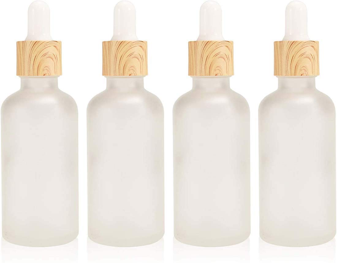 DELFINO Frosted Glass Dropper Bottles, 4 Pcs Essential Oil Bottles With Eye Dropper Lids Perfume Sample Vials Essence Liquid Cosmetic Containers (50ml)