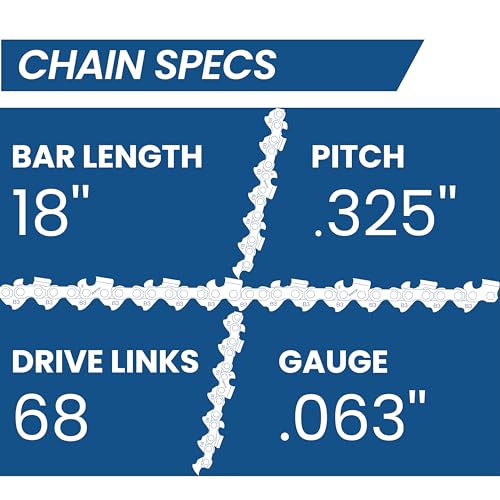 Image of 18 Inch Chainsaw Chain, .325 inch Pitch .063 inch Gauge 68 Drive Links, Germany Steel Anti-Kickback Replacement for Stihl MS250, MS251, MS230, 025, 3-Pack
