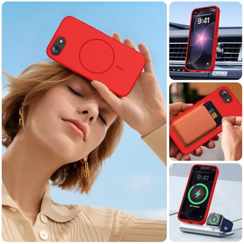 Image of Miracase Magnetic for iPhone 17e Case & iPhone 16e Case, [Soft Anti-Scratch Microfiber Lining], Compatible with MagSafe, Silicone Shockproof Protection Phone Case for iPhone 17e /16e, Red
