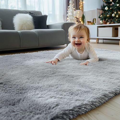 Tenekee Rugs Living Room Fluffy Area Rug for Bedroom Shaggy Carpet Anti Slip Rugs Soft Modern Plush Carpets Suitable for Home Decor (Grey, 160 * 200cm)