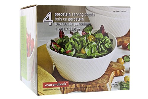 Over and Back 4-Piece ‘What a Dish’ Porcelain Serving Bowls Set w/ Diamond Pattern Design – Microwave, Dishwasher & Oven Safe – Decorative Pieces Great for Appetizers, Sides or Dinner Portions, White - Thumbnail 5