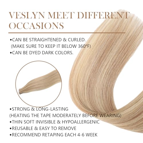 Image of Tape In Hair Extensions Human Hair Golden Brown and Bleach Blonde