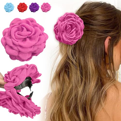 Grande Clips de Pelo con Rosas, Pinzas para el Pelo con Flor de Rosa, Accesorios para Mujeres y Niñas (Rosa, Unos 12 cm)