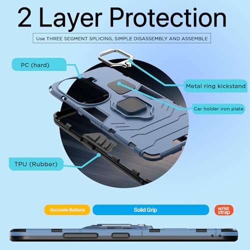 Image of Pikkme Oppo Reno 11 Pro 5G Back Cover | D5 Tough Armor Bumper | 360 Protection Case | Ring Holder Stand Case for Oppo Reno 11 Pro 5G (Blue)