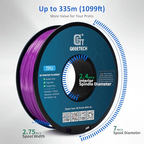 Image of Geeetech TPU Filament 1.75mm - 95A Flexible 3D Printer Filament with High Elasticity, 1KG (2.2lbs) Spool, Dimensional Accuracy ±0.03mm, Fits Most FDM Printers (Purple)