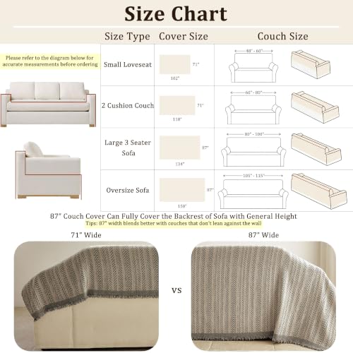 VOIR Couch Cover Washable 3 Cushion Chenille Sofa Slipcover, Warm Stone - image 6