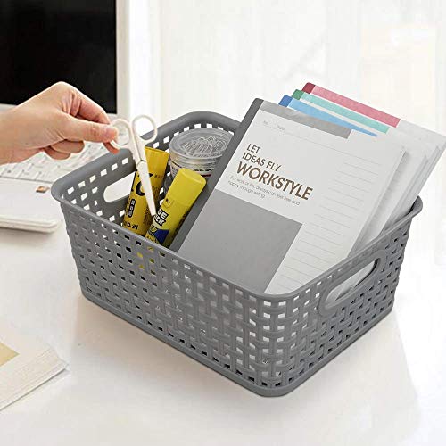 Sandmovie Grey Plastic Rattan Storage Baskets, 6 Packs #TOP4
