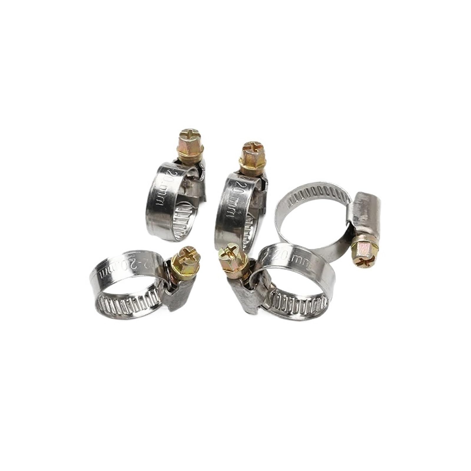 20 Unids/set Abrazaderas De Tubo Acero Inoxidable Clips Manguera Aro Tornillo Sin Fin Combustible Abrazadera Ajustable Duradera(20Pcs 50-70mm)