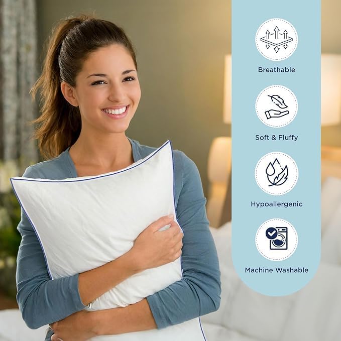 Image of The Sleep Company Smart Plush Pillow | Super Soft | 100% Virgin Microfiber Filling | Hypoallergenic |White, Pack of 2