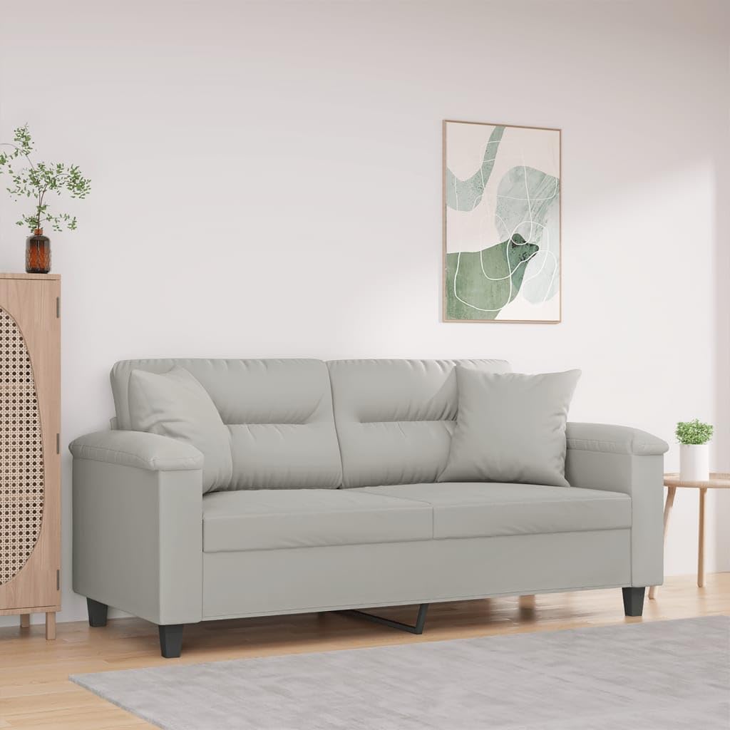 vidaXL Sofá de 2 Plazas con Cojines, Asiento con Reposabrazos, Sofá Tapizado de Televisión, Asiento para Salón, Tela de Microfibra Gris Claro