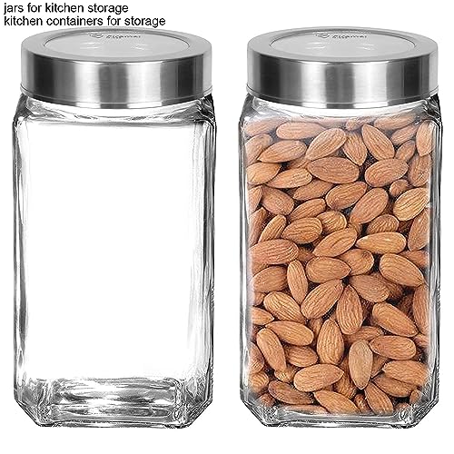 Image of PRAMUKH FASHION Glass Square Shape Transparent Glass Jars & Glass containers for kitchen Pantry, Snacks, Masala, Pickles, Dry Fruits, Coffee Beans Storage Steel See Through Lid (2, 1000 ML CUBE JAR)