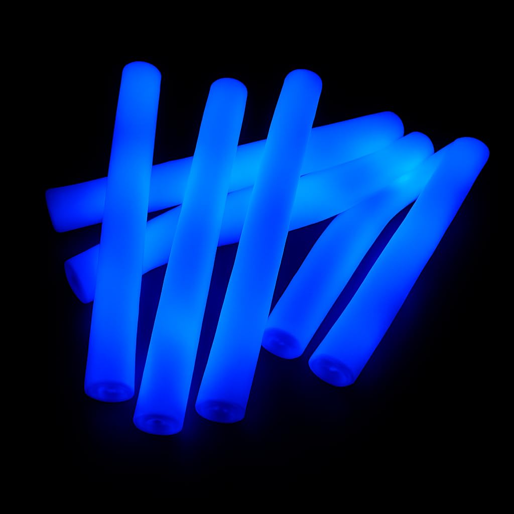 zenda club® Set di 50 bastoncini luminosi a LED, 48 cm, colore: blu, in schiuma, 3 modalità (lampeggiamento veloce, lento, alternativo), ideale per feste, concerti, festival, compleanni