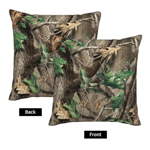 Housse de coussin aspect lin camouflage vert pour déco salon chalet