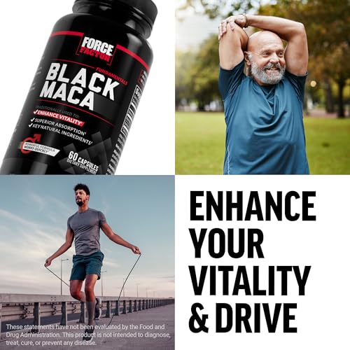 Image of Force Factor Black Maca Root Vitality Supplement for Men with Superior Absorption and Power, Natural Maca Negra Extract, Fundamentals Series, 1000mg, 60 Capsules