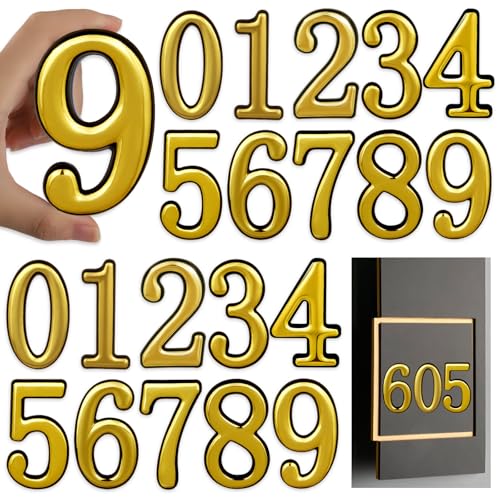 Image of opasyo 20 Pieces Mailbox Numbers for Outside 3.8 inch 0-9 Self-Adhesive Mail Box Numbers,3D Gold House Numbers for Mailbox, Apartment, House, Trash Bins,Office Hotel Room (Gold, 3.8inch)