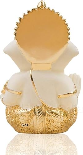 Miniatura 3 de Ídolo de cerámica Lord Ganesh, 6 x 8, oro y crema