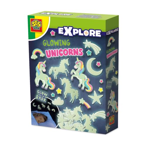 Ses Creative | Explore – Licornes Qui Brillent dans Le Noir | Décoration Murale Phosphorescente | 4 Licornes + 20 Étoiles et Lunes | Stickers Chambre Fille | Alternative Veilleuse | CO₂ Neutre