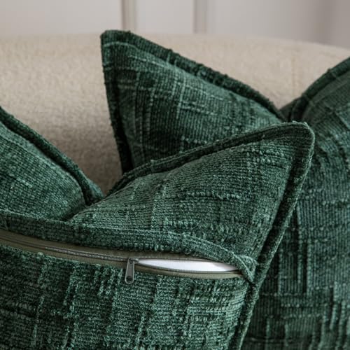 Image of MADIZZ Pack of 2 Chenille Throw Pillow Covers 16x16 Inch Green Soft Neutral Decorative Throw Pillows for Couch Sofa Boho Accent Cushion Covers Modern Farmhouse Home Decor for Bedroom Living Room