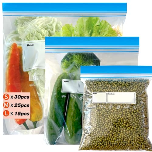 Freezer Bags 70 Pcs Zip Lock Bags for Food Storage Reusable Sandwich Bags Food Bags for Fruits Veggies Meat Snacks